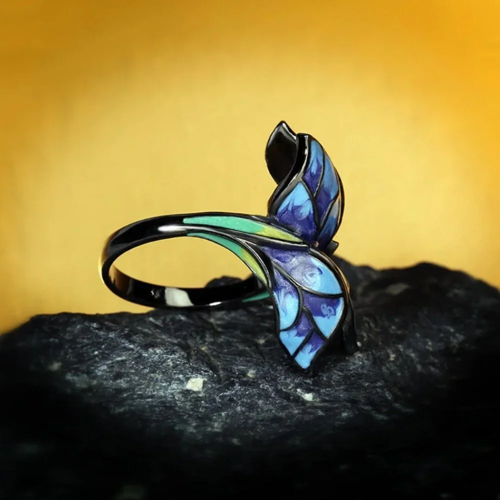 Jewelry ring statement flower nature blue black fashion brand new stylish